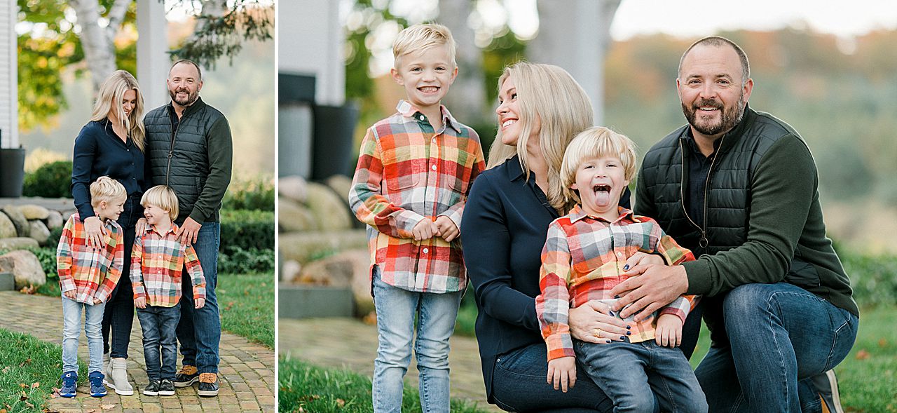 Family portrait of 4 in Petoskey, Michigan in the fall