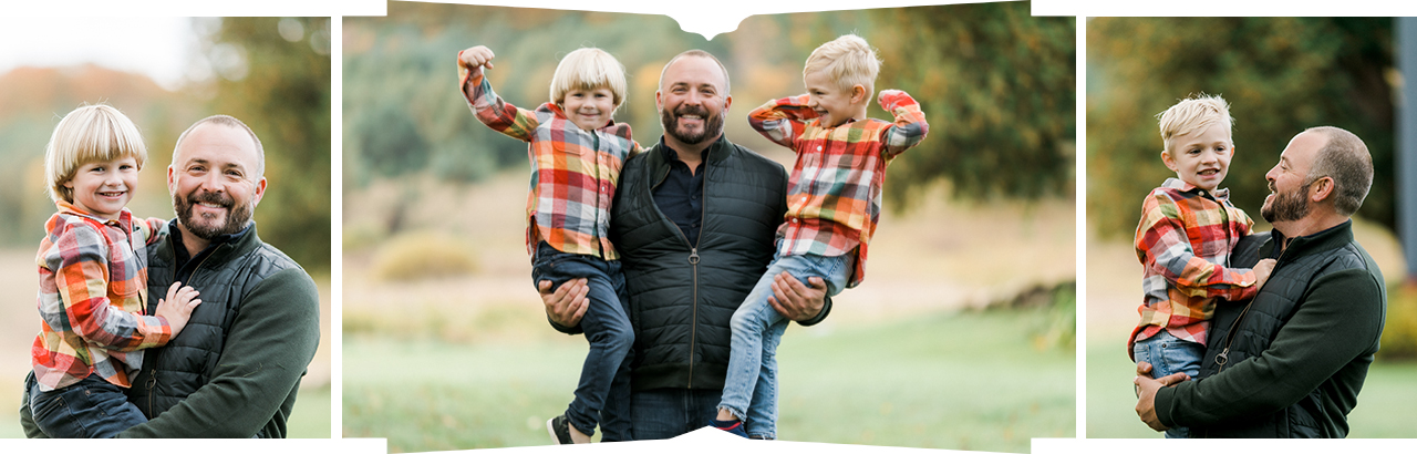 A father and his sons in the fall in Petoskey, Michigan