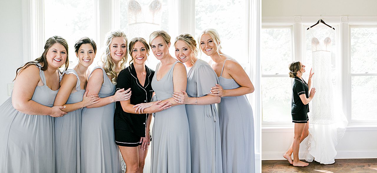 A bride with her bridesmaids before putting on her wedding dress at Aurora Cellars