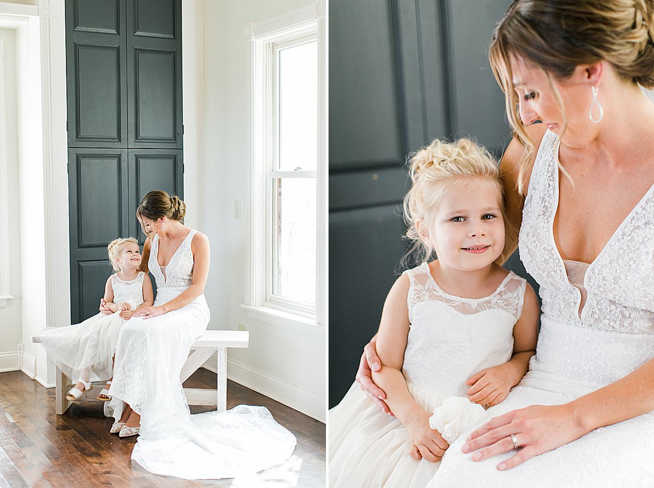 A photo of a bride and the flower girl