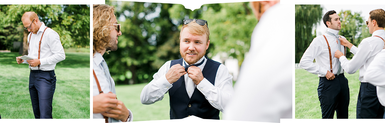 Groom and groomsmen getting ready for the wedding day at Aurora Cellars