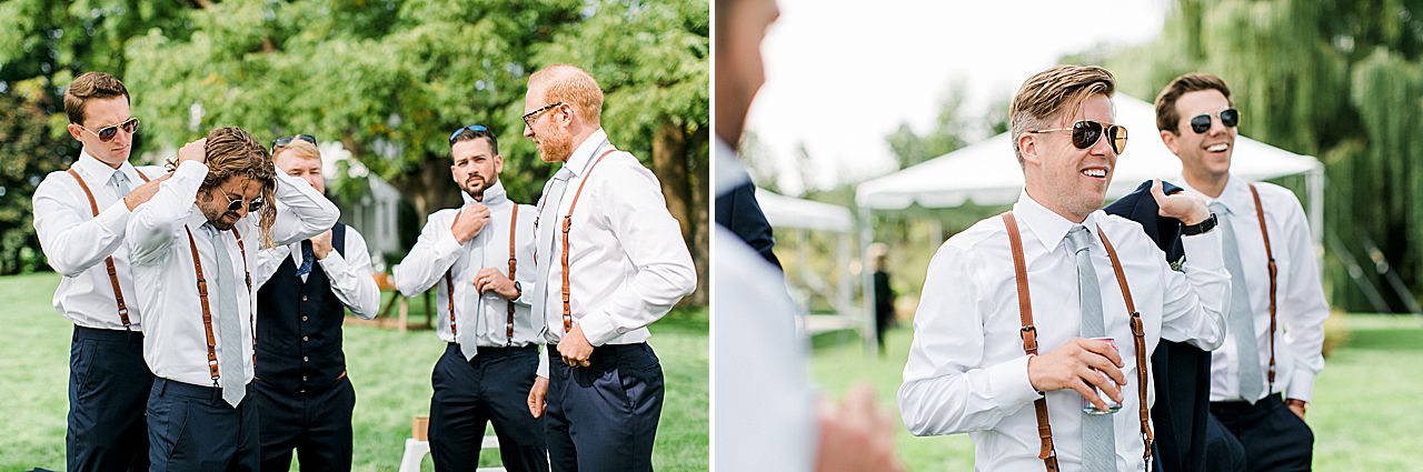 Groom and groomsmen getting ready for the wedding day at Aurora Cellars