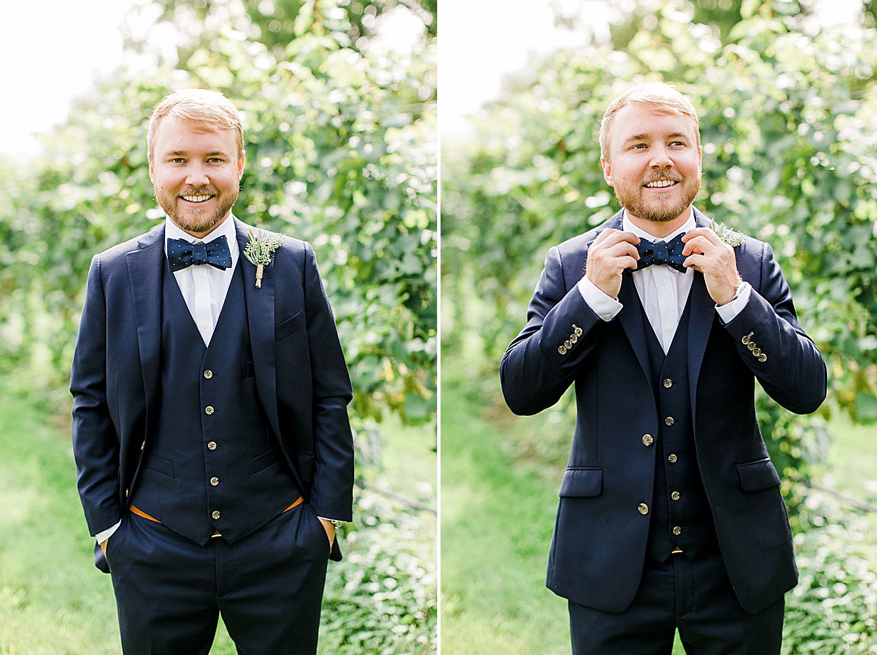 Groom portraits in a vineyard at Aurora Cellars