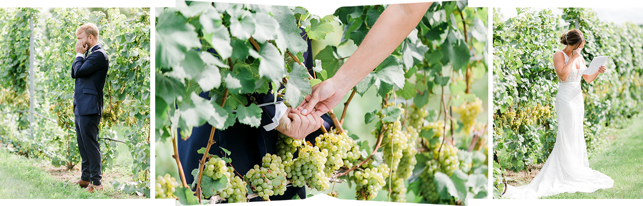 A bride and groom reading letters to each other on the Leelanau Peninsula