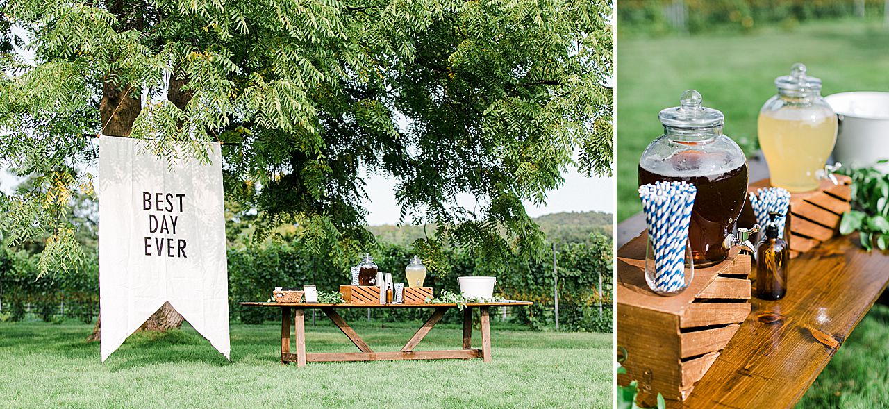 A table with refreshments for guests at a wedding ceremony