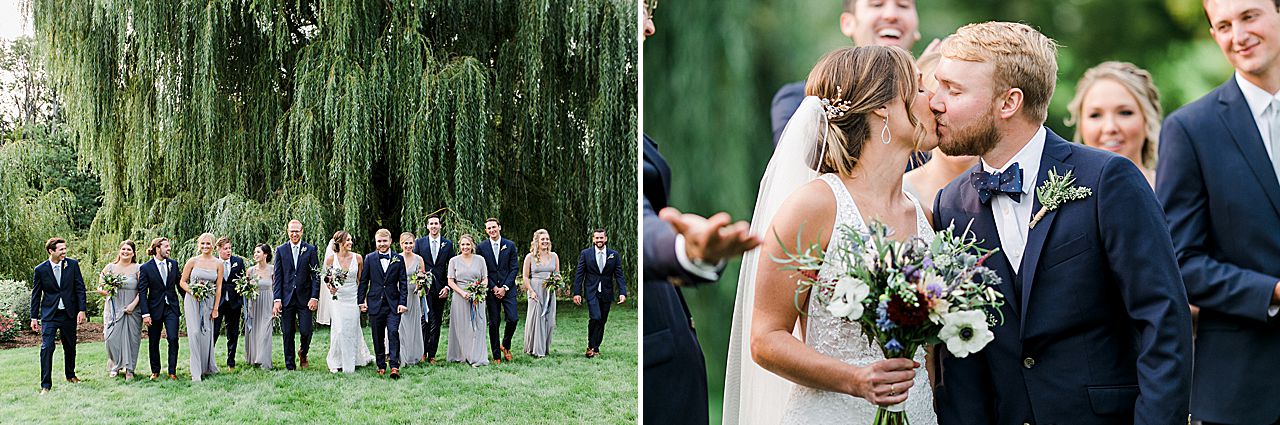 A wedding party walking together at Aurora Cellars