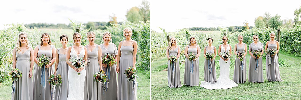 A bride with her bridesmaids near a vineyard in Northern Michigan