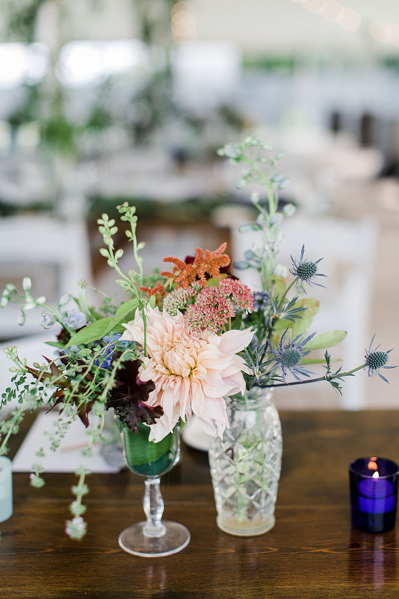 Wedding reception flowers at Aurora Cellars in Michigan