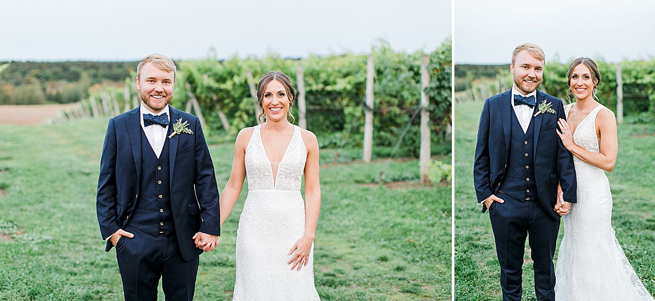 A bride and groom taking portraits at Aurora Cellars