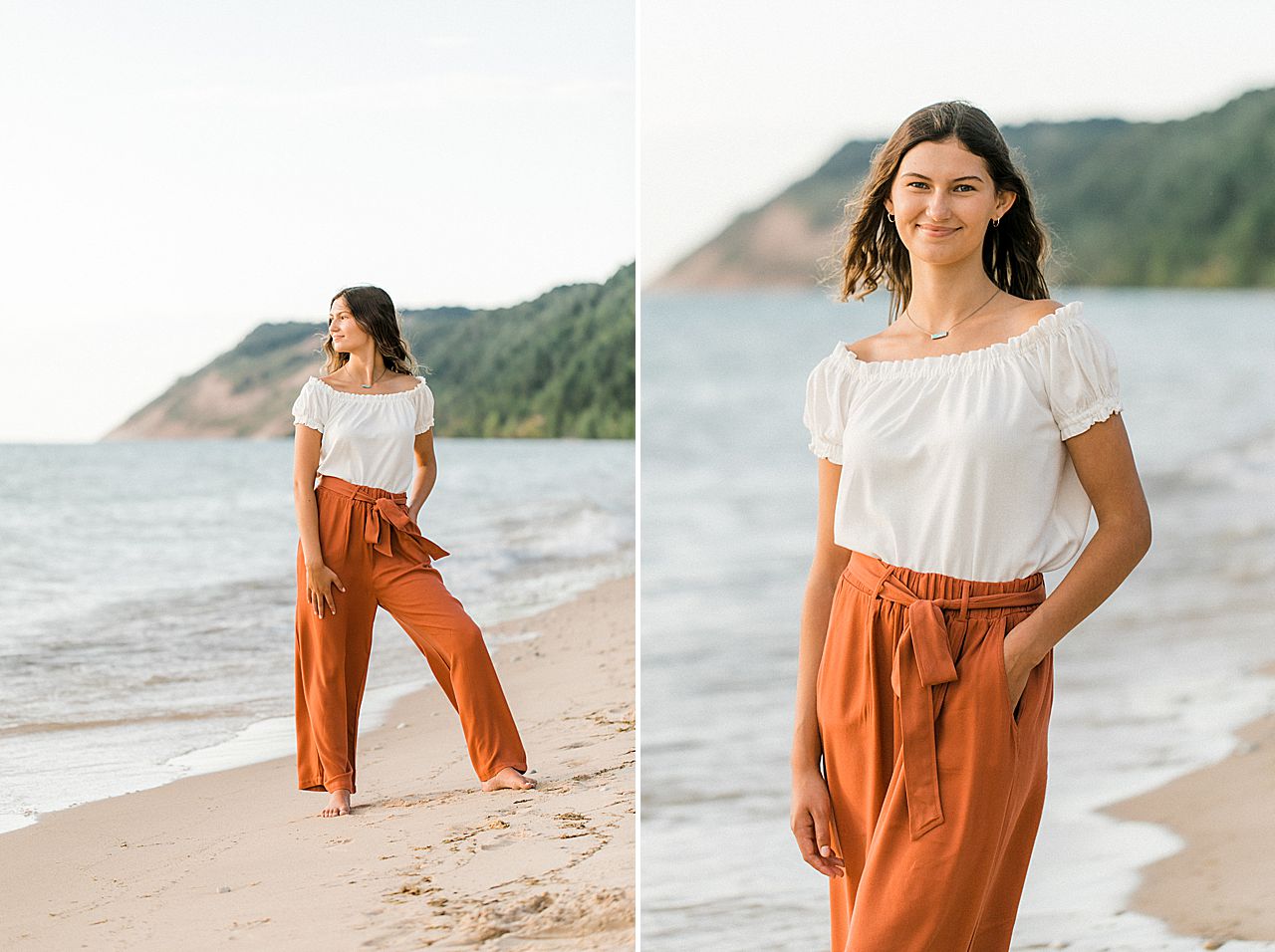 A girl standing on the lakeshore at Sleeping Bear Dune National Lakeshore in Empire, Michigan