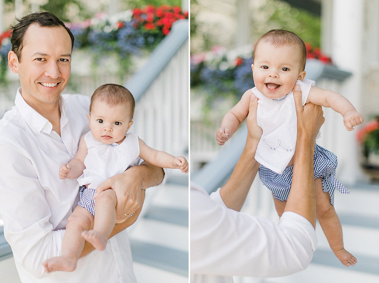 A baby girl smiling at her father in Michigan