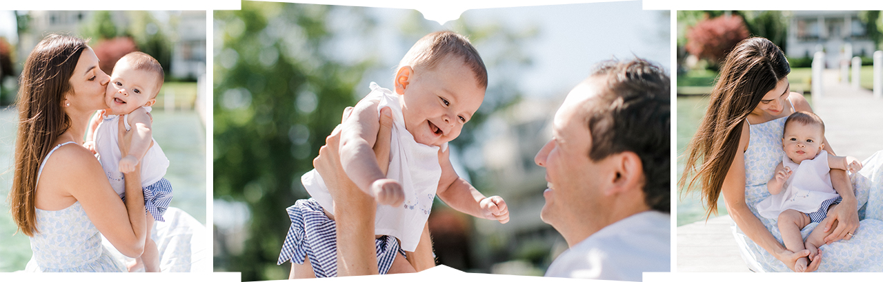 A baby girl with individual portraits with her mother and father in Michigan
