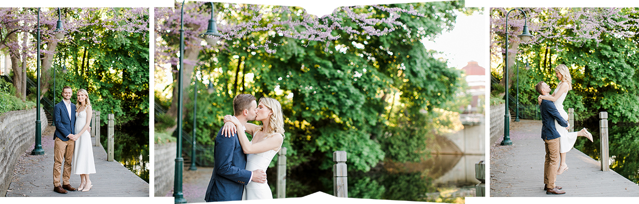 A couple taking engagement photos in Traverse City, Michigan