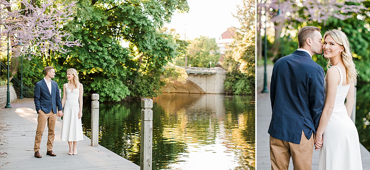 A couple taking engagement photos in Northern Michigan