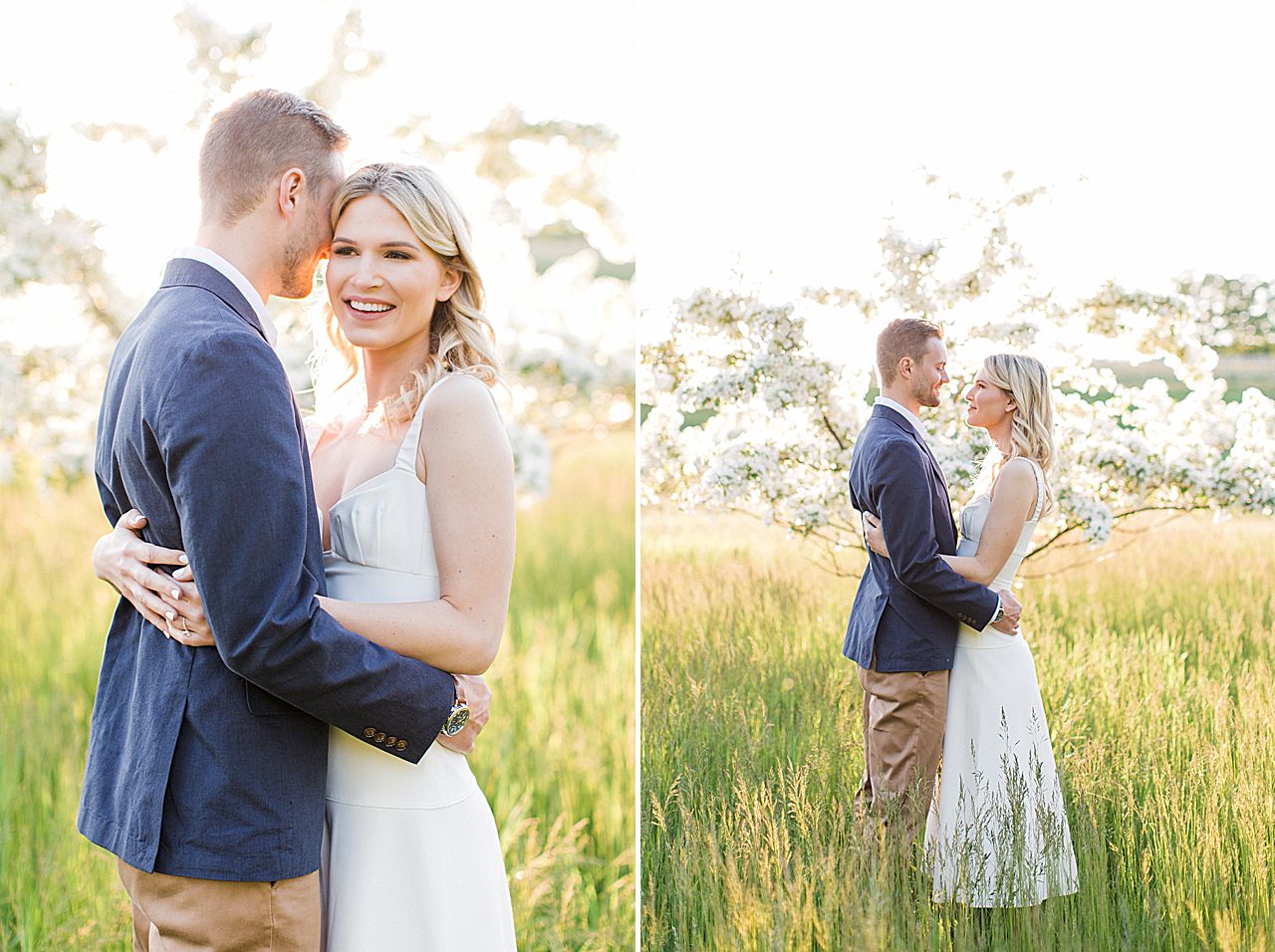 A couple taking engagement photos in Northern Michigan