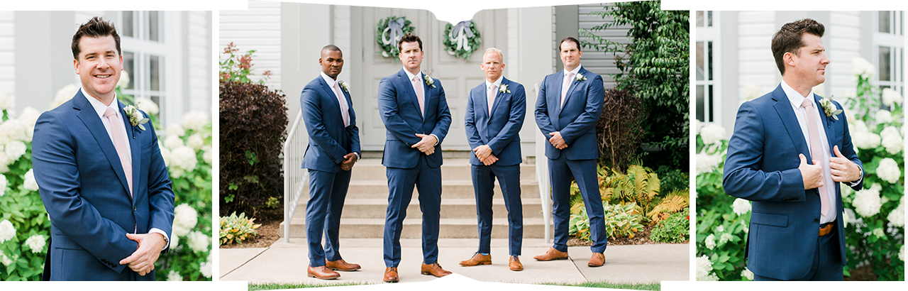 A groom and groomsmen by the Holy Childhood of Jesus Catholic Church in Harbor Springs, Michigan