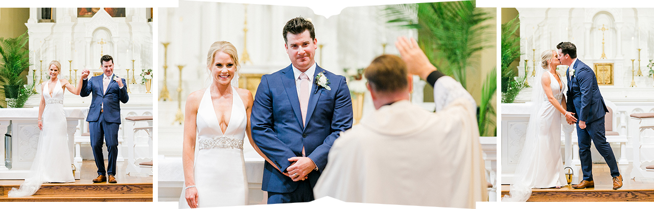 A bride and groom kissing at their wedding ceremony in Harbor Springs, Michigan