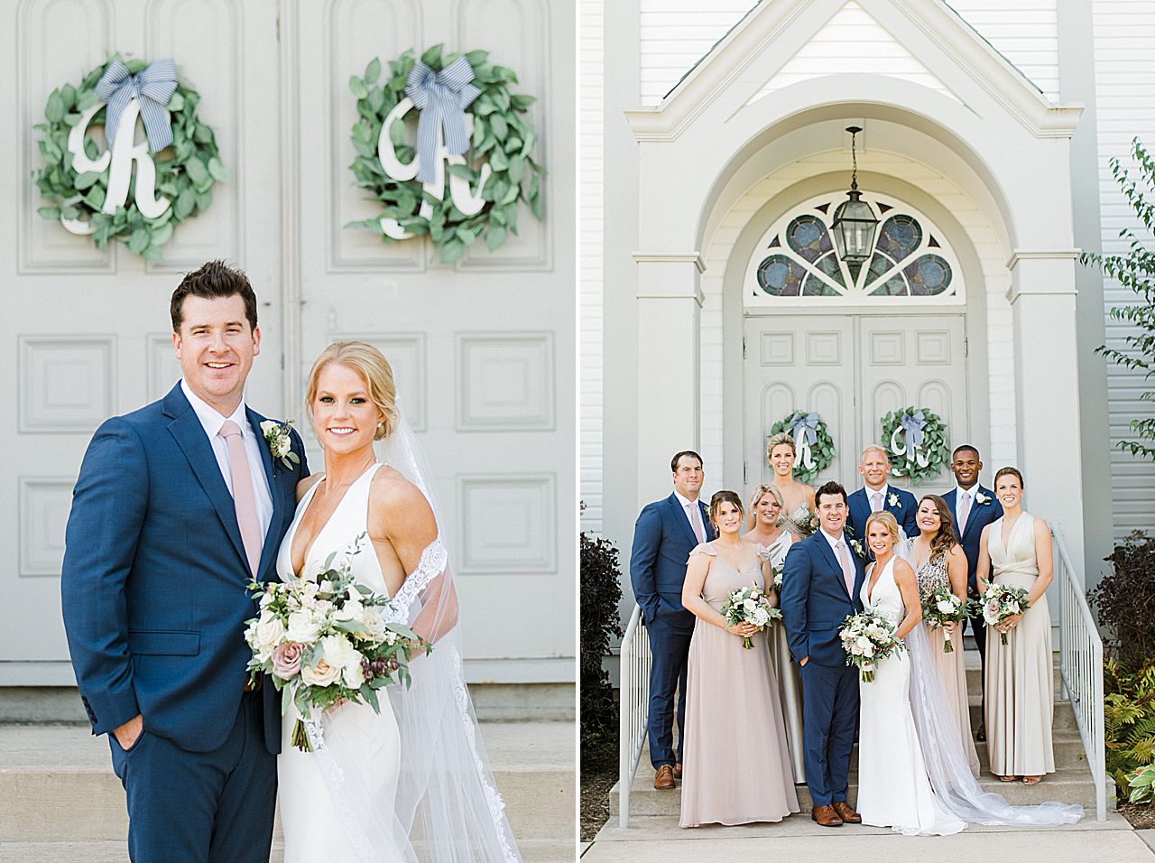 A bridal party in front of the Holy Childhood of Jesus Catholic Church in Harbor Springs, Michigan