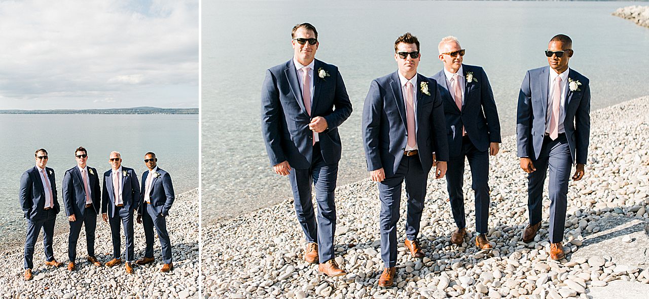 A portrait of a groom and his groomsmen in Petoskey, Michigan