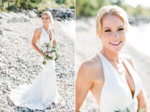 A bridal portrait by the lakeshore in Petoskey, Michigan