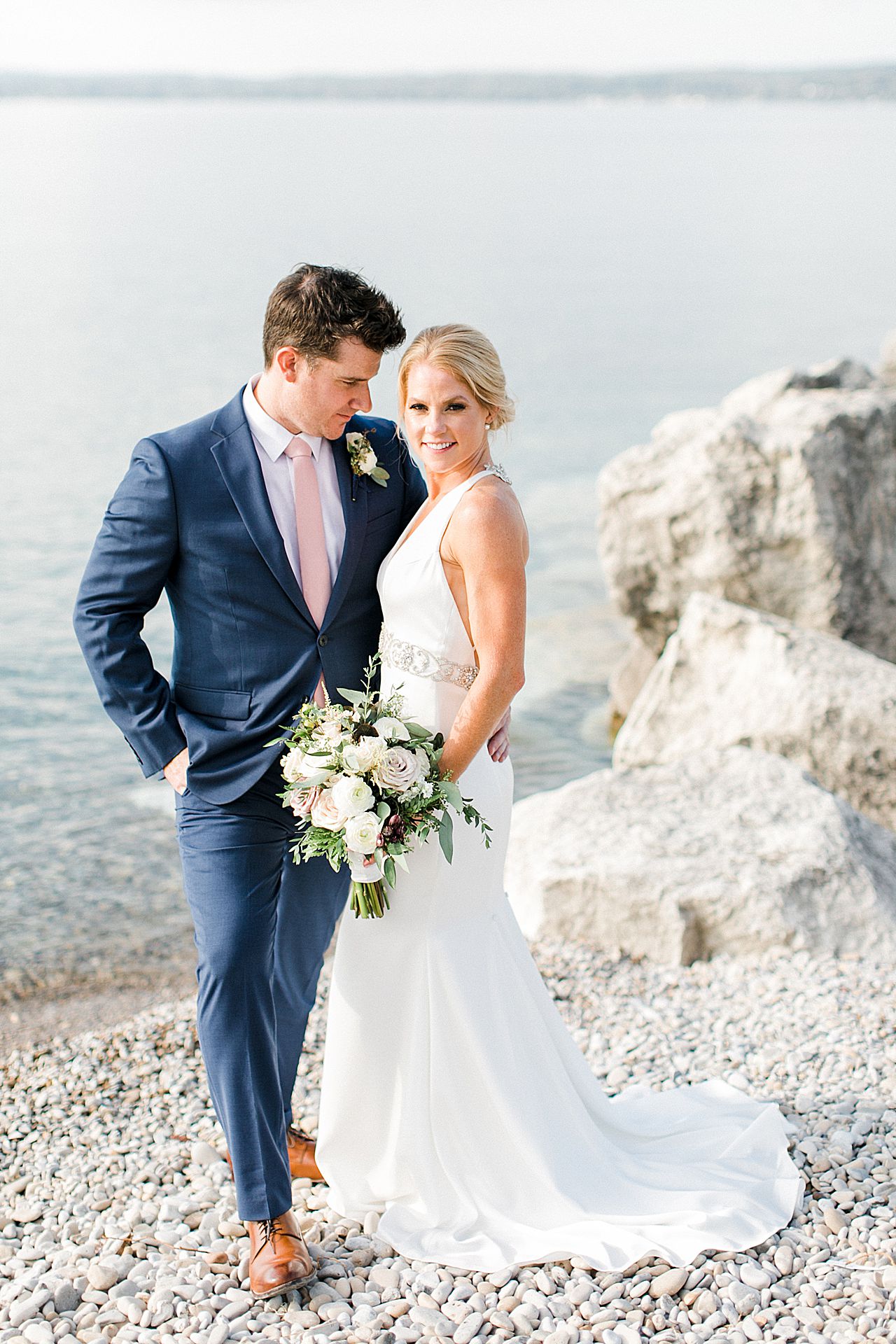 A portrait of a bride and groom in Petoskey, Michigan
