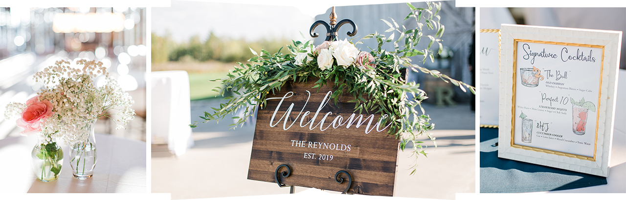 Wedding reception cocktail hour details at Shanahan's Barn in Charlevoix, Michigan