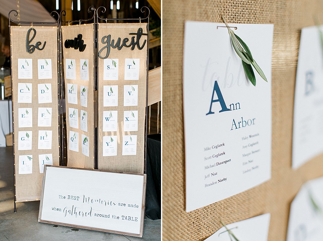 A seating chart at Shanahan's Barn in Charlevoix, Michigan