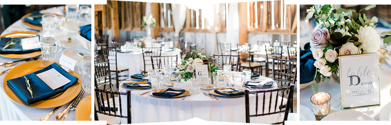 Wedding reception table details in Charlevoix, Michigan