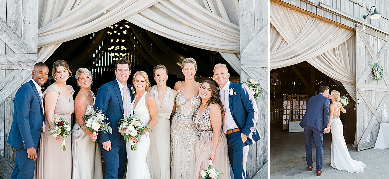 A bridal party outside of Shanahan's Barn before entering the reception