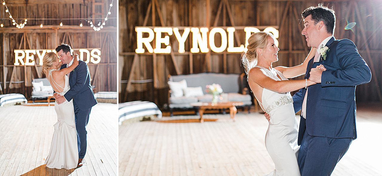A bride and groom having their first dance in Charlevoix, Michigan
