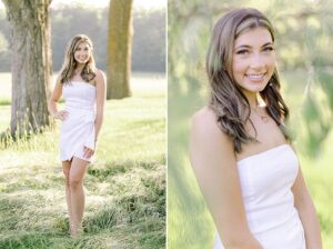 A girl taking senior portraits in a large field in Michigan