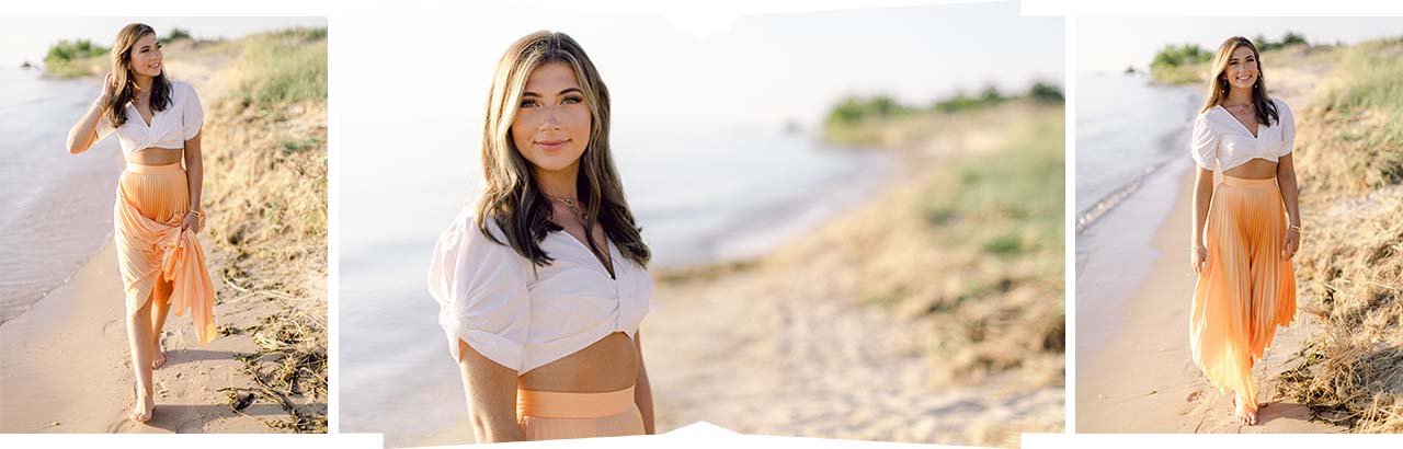A high school senior walking along Lake Michigan in Charlevoix