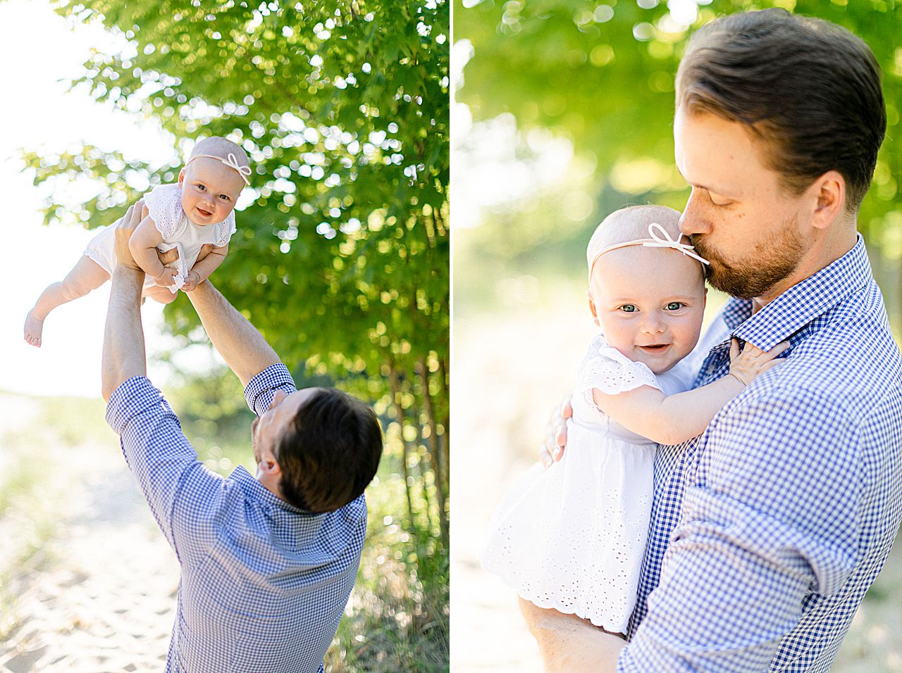 A father holding his daughter on a summer day in Michigan