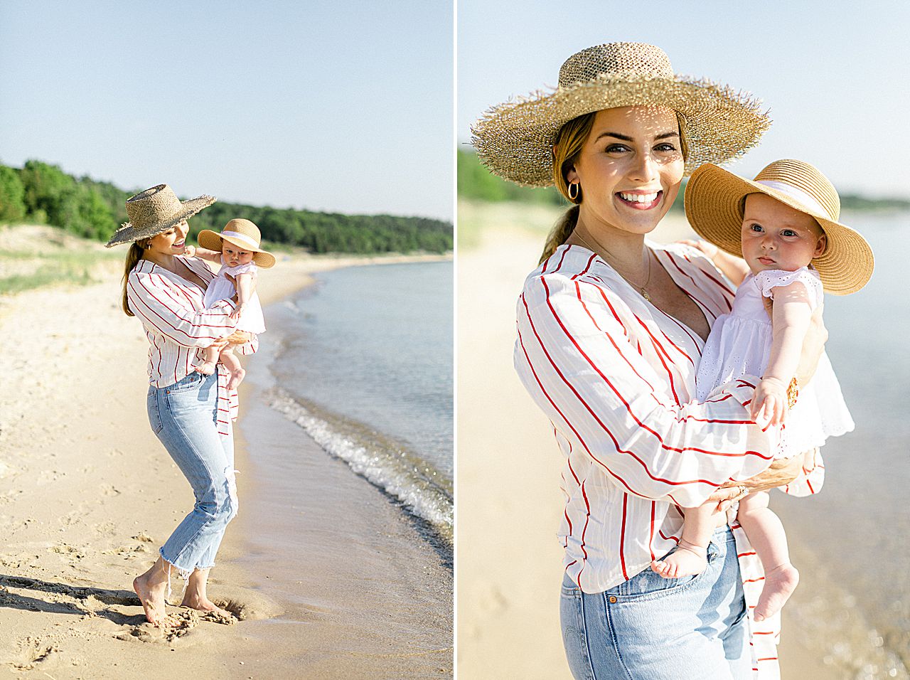 A mother holding her baby daughter on a sunny, summer day in Michigan