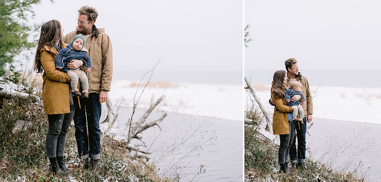 A family looking out at Lake Michigan during their portrait session