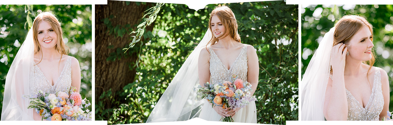 Three storybook portraits of a bride wearing her veil in Northern Michigan.