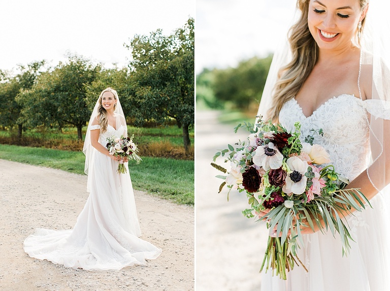 Bridal portraits on a gravel road at Gallagher Farms