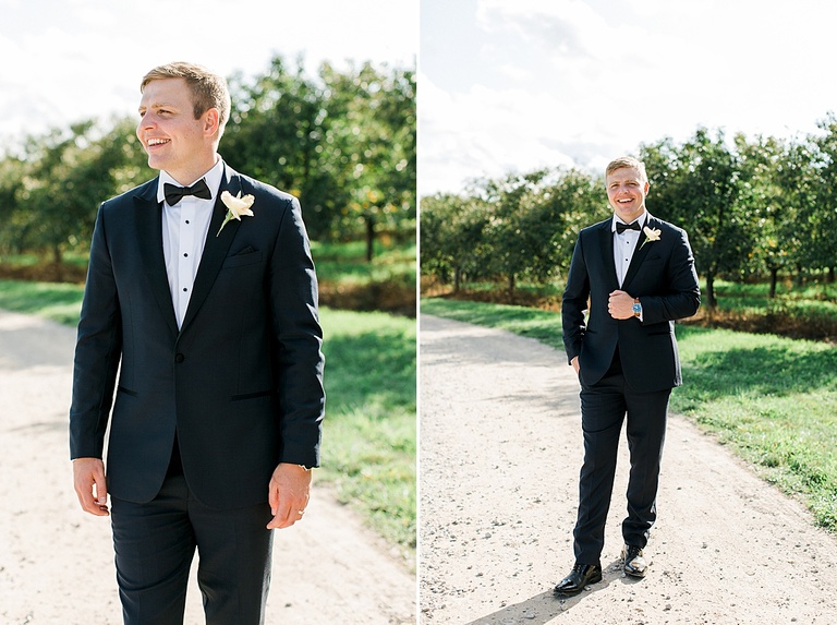 Groom portraits on a gravel road in Michigan