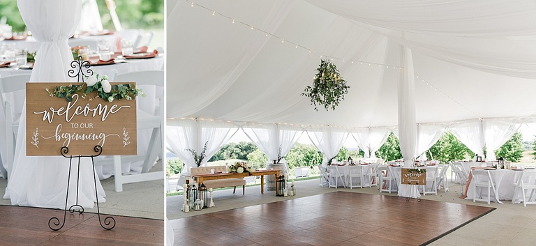 A reception under a tent at Gallagher Farms