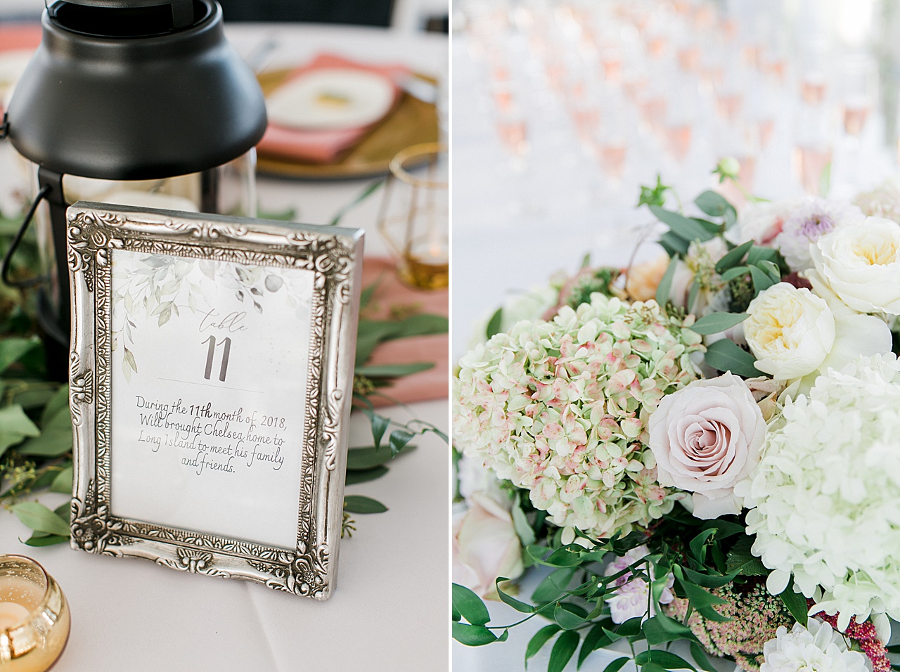 Reception table numbers and flowers