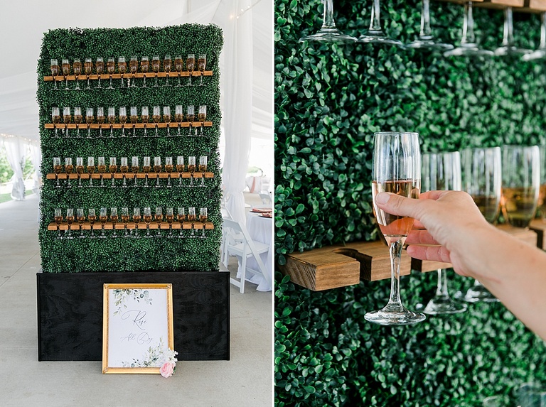 A champagne wall at a wedding reception in Northern Michigan