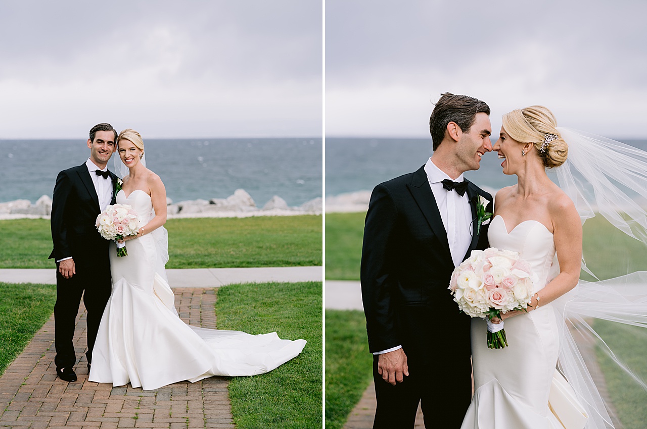 Portraits of a bride and groom on a windy Michigan lake