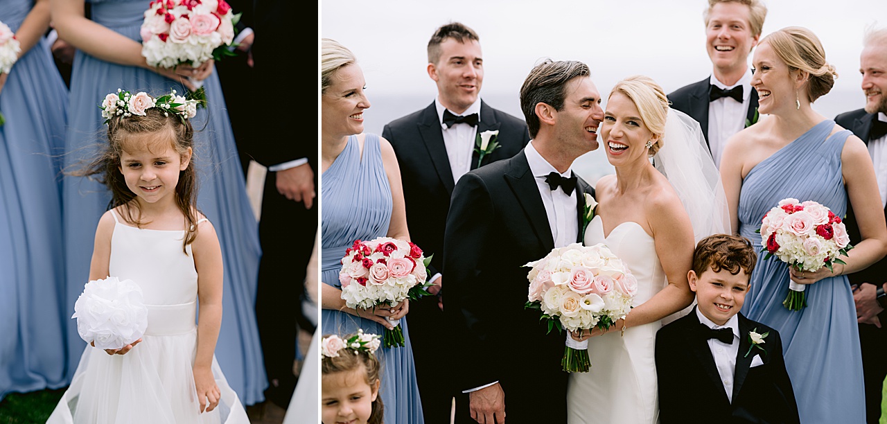 Close ups during wedding party shots on Lake Michigan featuring the flower girl and bride and groom