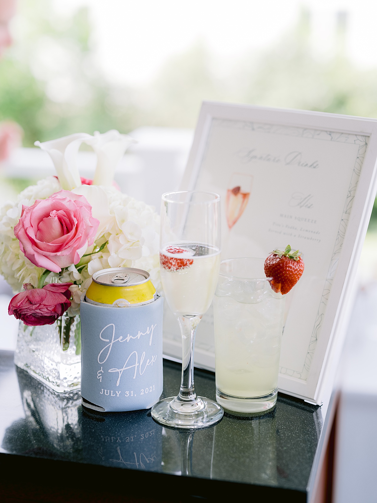 Photo of wedding drink menu and the maid drinks at the bridal bar