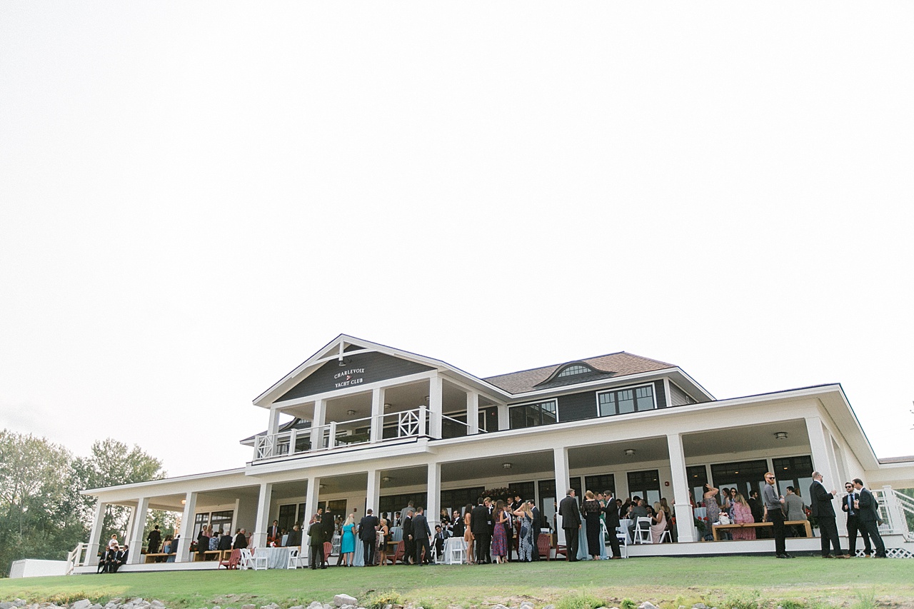 A photo of wedding guests at the Charlevoix Yacht Club in Northern Michigan