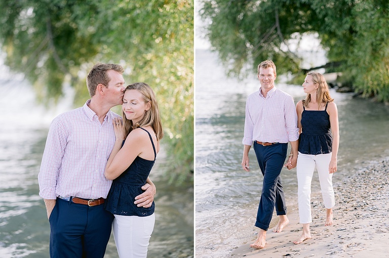 A couple taking engagement portraits in Northern Michigan