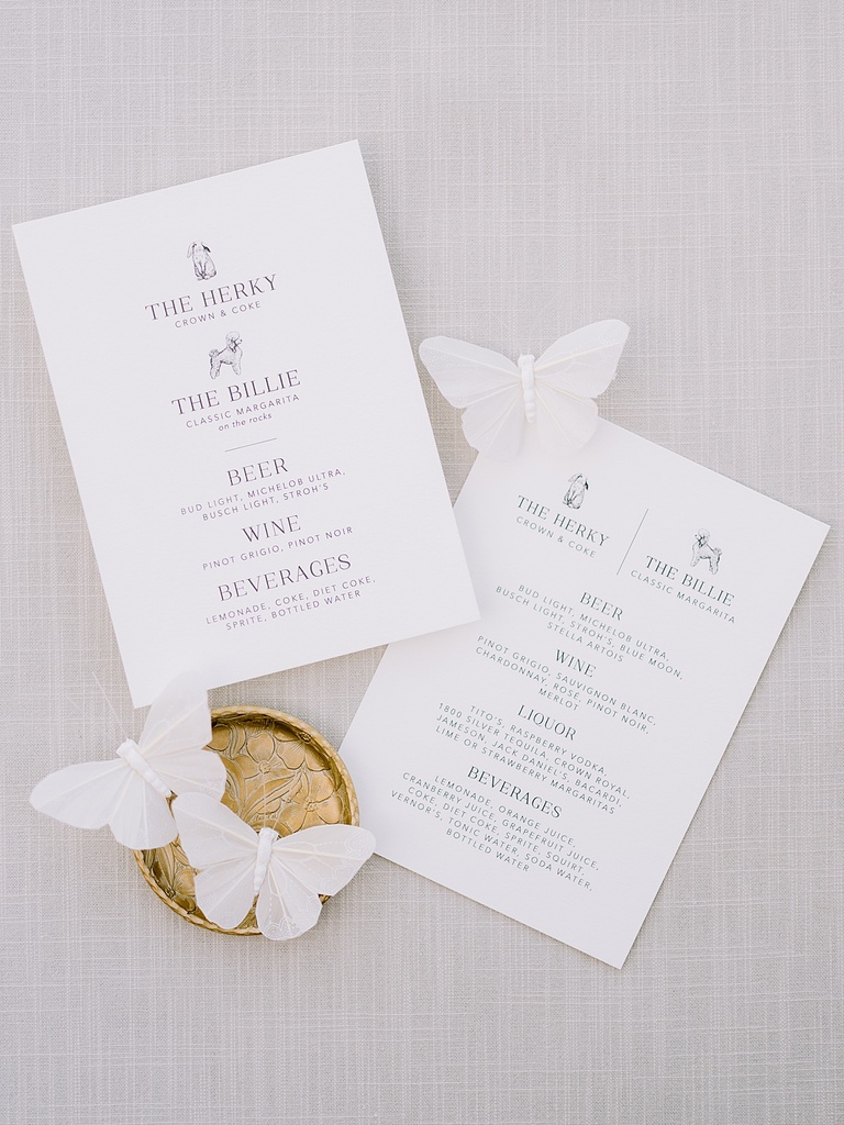 White wedding specialty cocktail menu