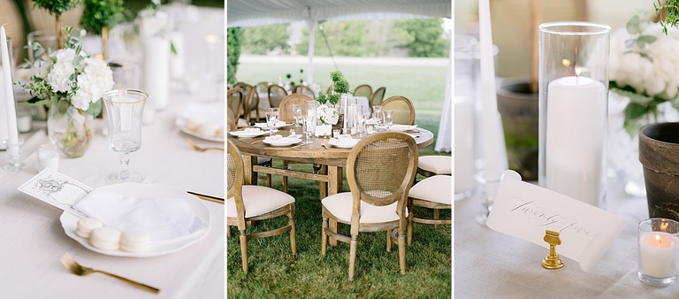 Private country estate wedding reception with white details