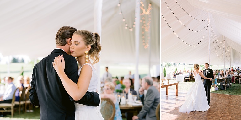 A bride and groom dancing together in Michigan