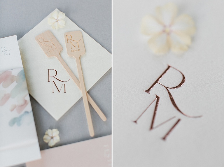 Wooden drink stir sticks with a bride and grooms initials